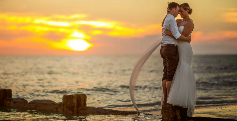Bride and Groom Sunset at Honeymoon Island